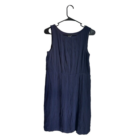 Theory Navy Blue Size 2 Silk Crinkle Pleated Sleeveless Cocktail Flowy Dress - Picture 1 of 5